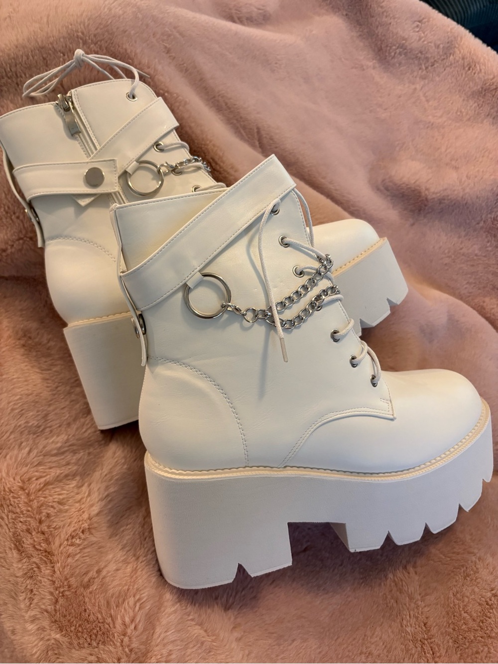 White with Silver Chains - Ankle Boots